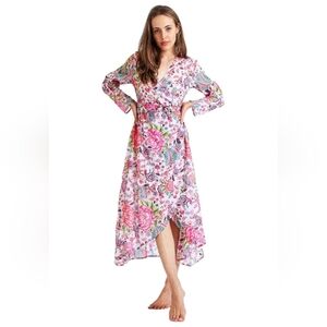 Debbie Katz Inez Cotton Wrap Dress Resort Wear Size Small